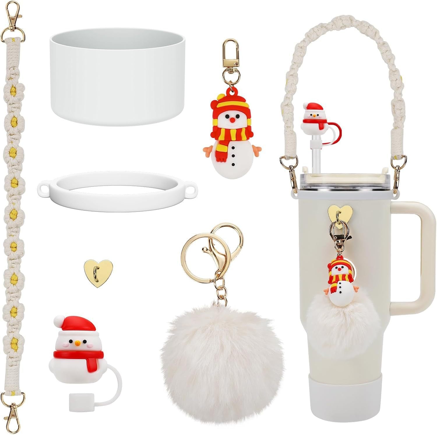 Wholesale Water cup braided hand rope thermos cup chain love hook fur ball key chain set